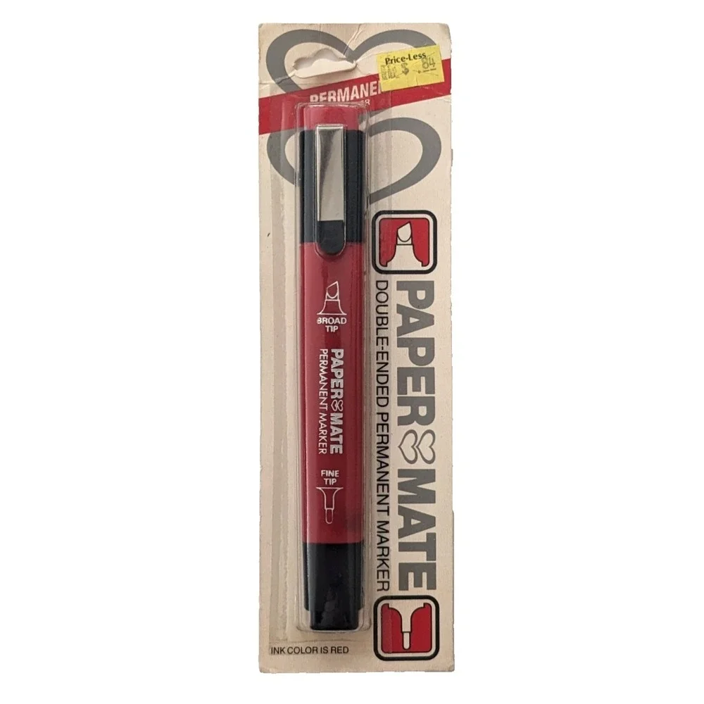 Vintage 1980s Paper Mate Red Double Ended Permanent Marker Broad Fine Tip NOS